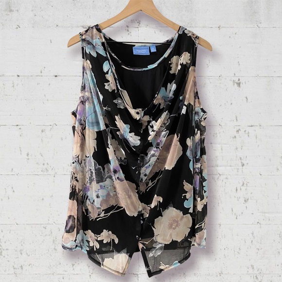Simply Vera Vera Wang Tops - SOLD SIMPLY VERA VERA WANG | Pastel Floral Chiffon 2 Layer Buttoned Tank Top XL